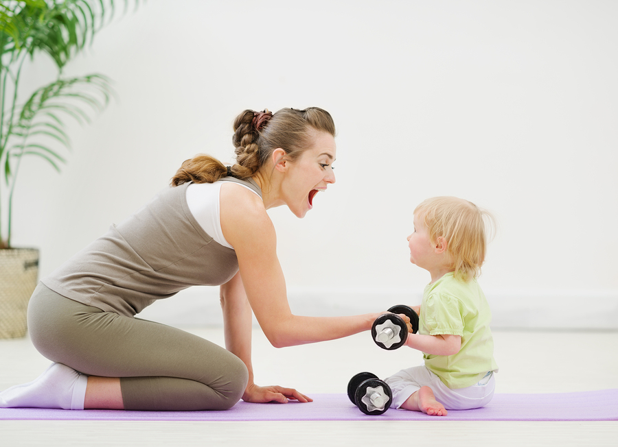 Baby Helping Mother Lifting Dumb-bells