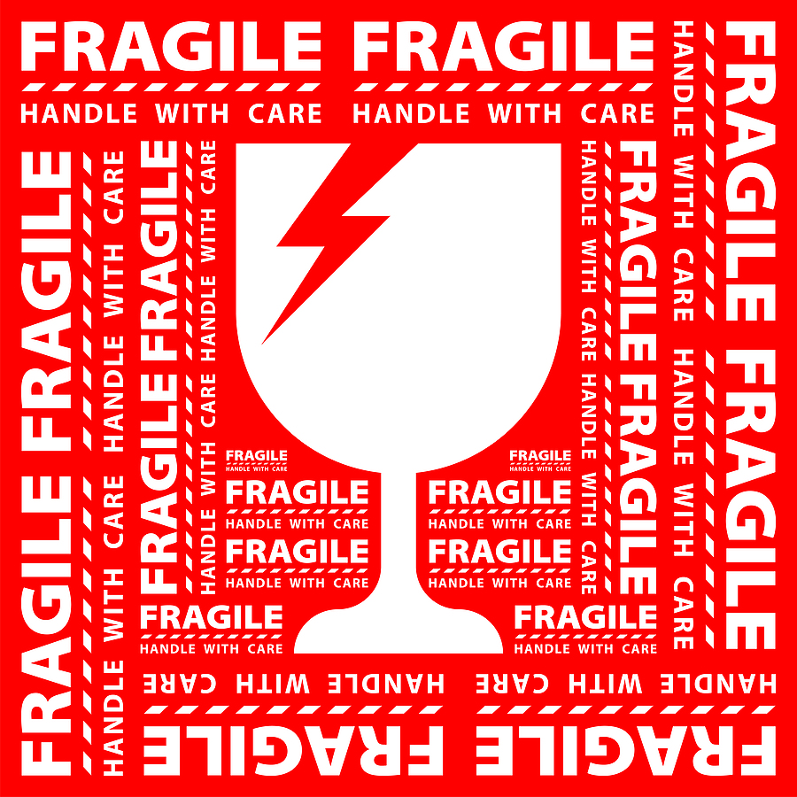Sticker Fragile Handle With Care, Red Fragile Warning Label, Squ