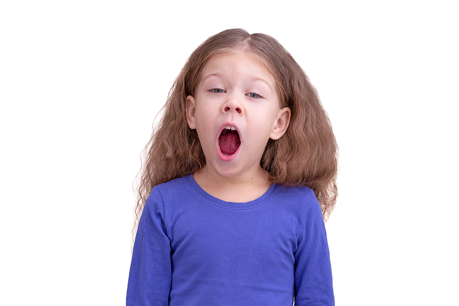 Yawning Child Kid Gaping With Open Mouth Wide And Inhale Deeply